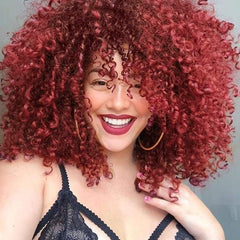 rosmile Curly Wigs for Black Women - Natural Black Synthetic African American Full Kinky Curly Afro Hair Wig with Bangs