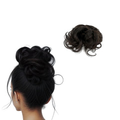 Curly Wavy Messy Bun Hair piece Easy Updo Extensions Claw Clips for Women Girls Dark Brown, Natural Fake Wig Tie Headpiece Chestnut Chocolate