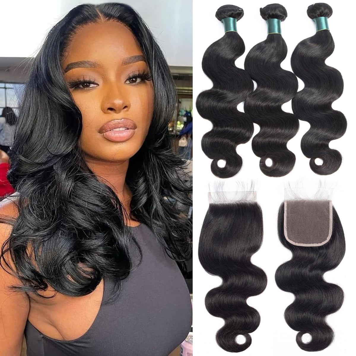 Brazilian Human Hair Bundles 18 20 22 Inch Body Wave, 12A Grade 100% Unprocessed Virgin Hair Weave 3 Pcs Natural Black Extensions