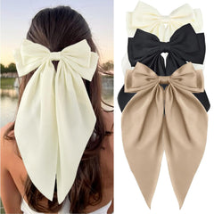 3PCS Hair Bows for Women, Big Bow Hair Clips with Long Tail, Silky Satin Over sized Bow Claw Clips, Large Hair Barrettes, Cute Hair Accessories for Women