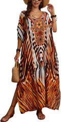 Kaftan Dresses for Women Plus Size Bathing Suit Cover up Batwing Sleeve Caftan Maxi Beach Dress
