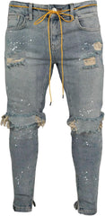 Men's Distressed Moto Biker Jean Cowboy Stretch Slim Fit Jeans Casual Leg Denim Pants for Men