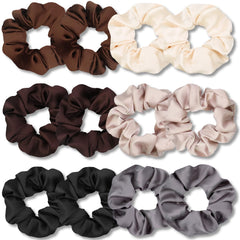 IVARYSS Scrunchies for Hair Sleep, Premium Satin Soft Than Silk for Women Curly Hair, Cute Bands Ties for Girls Thin | Thick Hair Styling, 12 Pack, Black