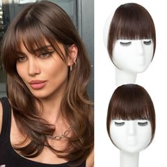 Clip in Bangs 100% Real Human Hair, Fake Bangs Hair Clip on Bang for Women, Dark Brown Wispy Bang Fringe with Temples Hairpieces Extensions for Daily Wear (Dark Brown, Wispy Bangs)