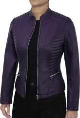 Casual Outerwear Real Lambskin Motorcycle Jacket Women - Classic Biker Style Euro Collar Womens Leather Jacket