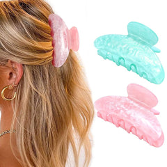 Acrylic Claw Clips Pink Medium Hair Claw Cute Hair Clips Hair Accessories for Women and Girls (2 PCS) (Pink+White)