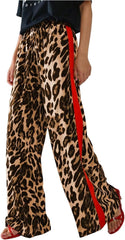 SHENHE Women's Cheetah Print Wide Leg Baggy Pants Y2k Side Loose Streetwear Trousers