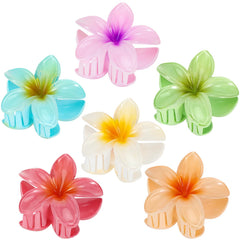 6 Pack Flower Claw Clip for Women, Hawaiian Plumeria Hair Clip,Preppy Flower Hair Clips, Hibiscus Hair Clip, Hawaii Hair Accessories for Thick Hair, Gifts for Women Teen Girls