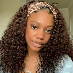 Aiterina Headband Wig Deep Wave 12 Inch Human Hair Headband Wig Curly hair Glueless Human Hair Wigs Machine Made No Lace deep Curly Headband Wigs Natural color