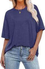 OFEEFAN Summer Tops for Women 2025 Short Sleeve Shirts Dressy Casual Crew Neck Tshirts Fashion