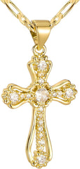14K Gold Plated Cross Necklace for Women, Cubic Zirconia Copper Cross Pendant, Valentine Mother's Day Gifts for Her with Jewelry Box Figaro Link Chain, Alloy Infinity CZ Diamond Bridal Wedding