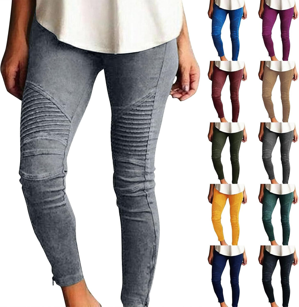 Plus Size Jeggings for Women Tummy Control High Waisted Skinny Zipper Cropped Jeans Stripe Pocket Tights Pencil Pants
