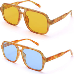 Hycredi Retro Aviator Sunglasses for Women Men, Trendy Square Shades, Vintage Classic Rectangle Sun Glasses