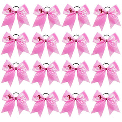 20 Pieces 7 Inch Breast Cancer Awareness Cheer Bows Pink Ribbon Hair Band Elastic Scrunchies Cheerleading with Hair Band Hair Accessories for Teens Women (Believe）