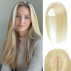 Hair Toppers for Women Real Human Hair, 360°3D Hairpieces for Women with Thinning Crown Wispy Clip in Bangs Realistic Scalp Line Hair Pieces (Dark brown)