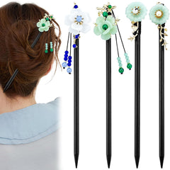 4 Pcs Japanese Chinese Hair Stick Retro Wooden Hairpin Flower Hair Chopsticks Vintage Hanfu Pins Headdress Classic Hair Fork for Long Hair Women