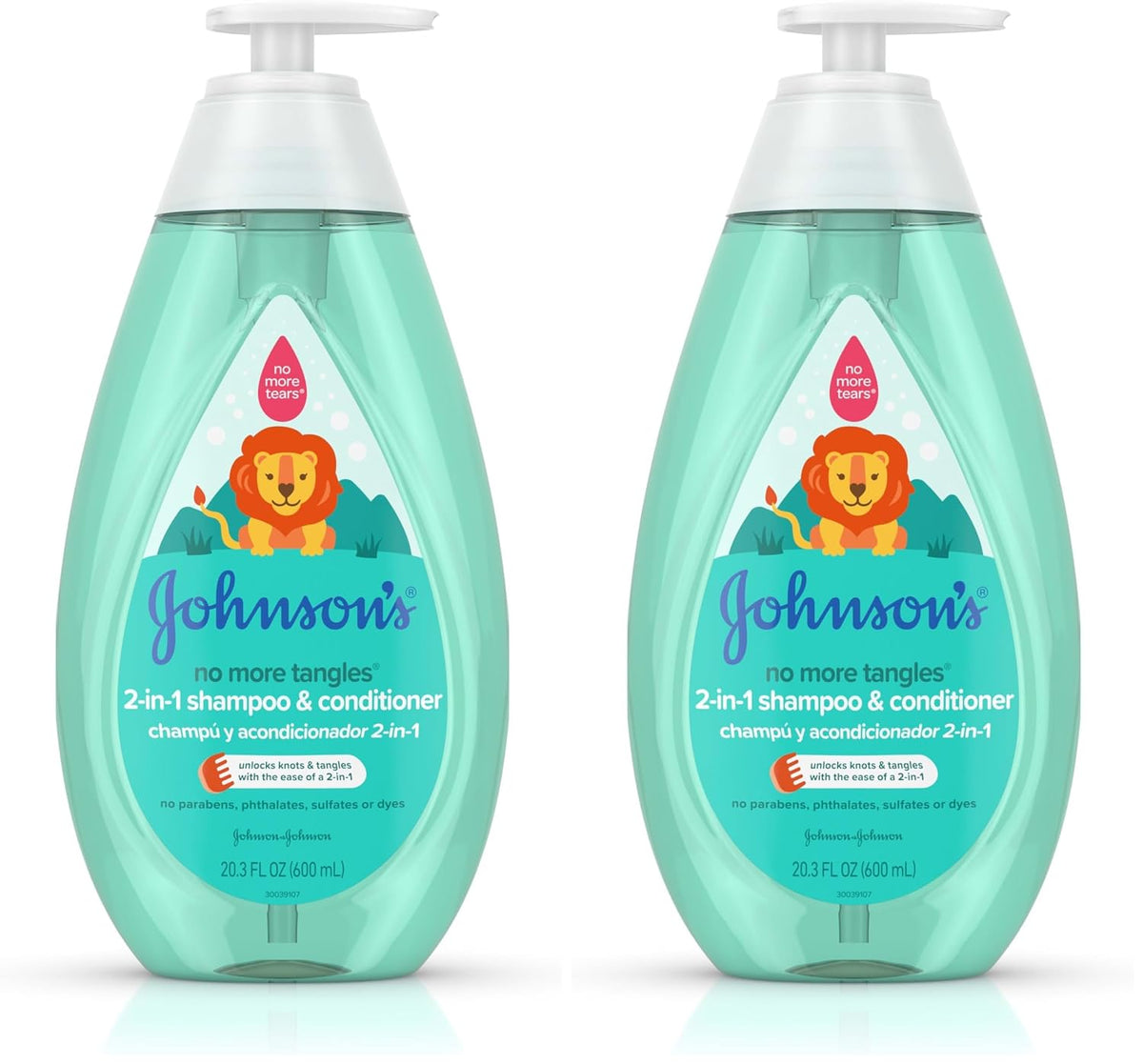 Johnson's Kids No More Tangles 2-in-1 Detangling Shampoo & Conditioner for Kids & Toddlers, Gentle & No More Tears, Hypoallergenic & Free of Parabens, Sulfates & Dyes, 20.3 fl. oz