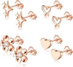 THUNARAZ Hypoallergenic Stud Earrings for Women Sterling Silver Post Earrings for Sensitive Ears Dainty Simple Flower Star Heart Stud Earrings for Women Pierced Earrings Jewelry Gifts