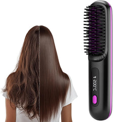 Go Brush Pro, 2025 New Go Brush Pro, Portable Straightener Brushs for Travel, with LCD Temperature Display, Fast Heating Cordless Mini Hair Brushs (Purple)