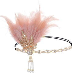 Tongcloud 1920s Flapper Feather Headband Roaring 20s Gatsby Headpiece Women's 1920s Headband Flapper Feather Headpiece
