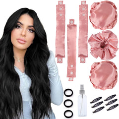 3 Sets Bun Bons Heatless Curls Satin Heatless Curling Set Overnight Curls Blowout Rods soft Hair Curlers to Sleep in with Bonnet Cap No Heat Silk Wrap Headband Roller SPink