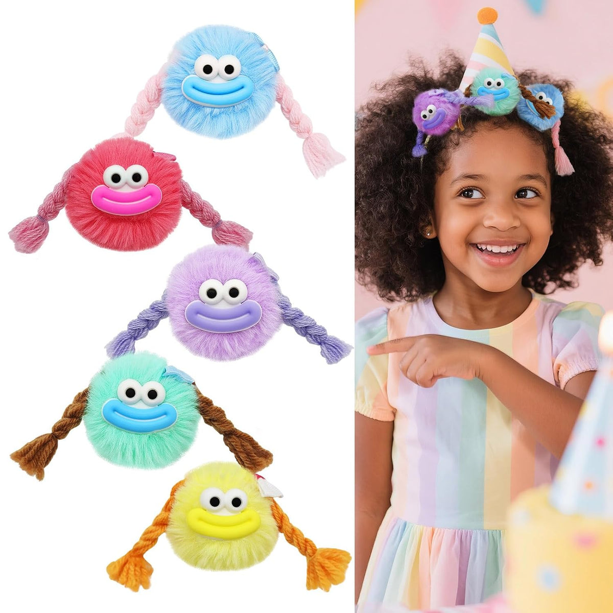 Crazy Hair Day Accessories for Girls, Cute Halloween Hair Clips for Girls, Funny Halloween Monster Hair Clips for Kids, 5 Pieces