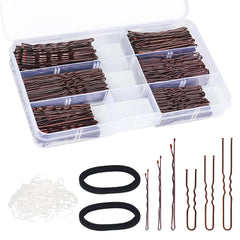 402pcs Bobby Pins U Hair Pins Set, 150pcs Wavy Bobby Pins 150pcs Hair Pins and 102pcs Hair Bands, U Pins for Hair Buns Women and Girls All Hair Types 2inch 2.4inch 2.75inch, Black