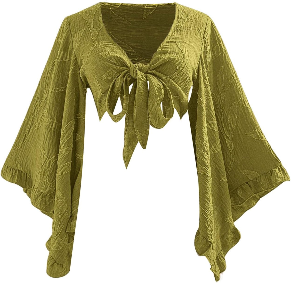 Women's Going Out Tops Western Country Concert Outfits Tie Front Boho Tops Long Bell Sleeve 70s Hippie Disco Clothes