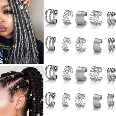 20 PCS Gold Hair Jewelry for Braids with Crystal Rhinestone Dreadlock Braid Clips Non-Piercing Ear Cuffs Clip Jewelry for Women Men Hair Accessories Braids