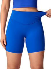 Hugcurve No Front Seam High Waisted Workout Biker Shorts for Women 6 Inches Tummy Control Buttery Soft Yoga Pants Gym