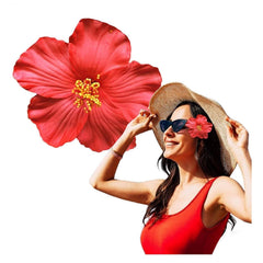 Red 8 cm Hawaiian Flower Hair Clip for Women Girls Fashion Bohemian Flowers Hair Accessory for Dancer Bridal Wedding Beach Party, Decorations (2Pcs)