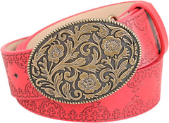 Western Cowboy Belts for Men Women, Country Cowgirl Belt Engraved Buckle Embossed Belt for Jeans Rodeo