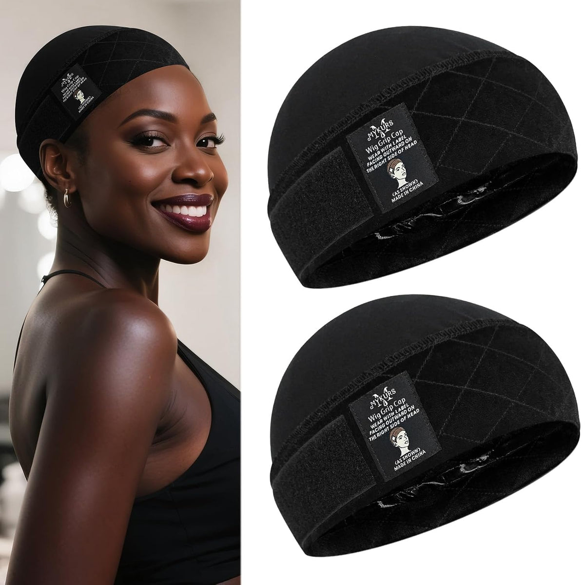 Wig Grip Cap with Silicone Strip Non Slip, 2-in-1 Soft Wig Caps to Hold Wig in Place, Nude 2 PCS