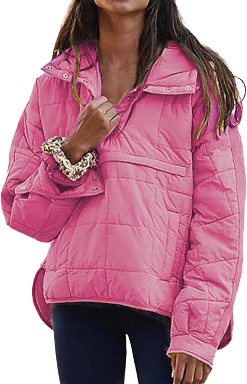 Kubbon Women's Quilted Pullover Puffer Jacket Oversized Long Sleeve Hooded Coats Winter Warm Lightweight Outwear with Pocket