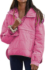 Kubbon Women's Quilted Pullover Puffer Jacket Oversized Long Sleeve Hooded Coats Winter Warm Lightweight Outwear with Pocket