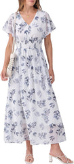 ANRABESS Womens Summer Floral Maxi Dress Casual V Neck Short Sleeve Chiffon Boho Flowy Beach 2025 Wedding Guest Long Dresses