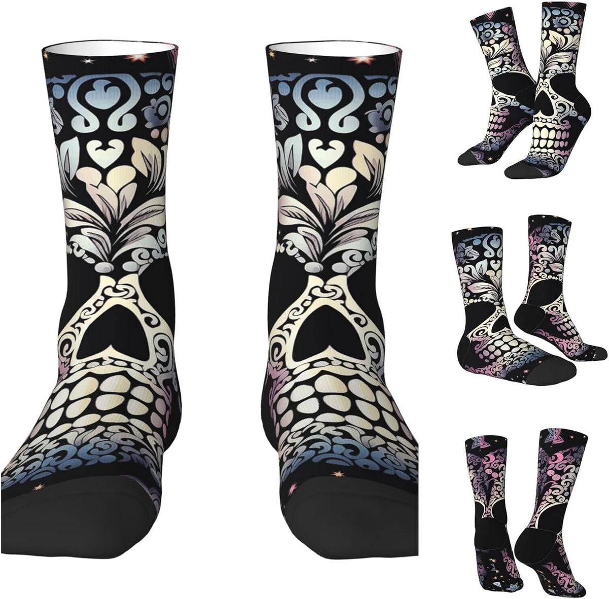 Cool Skull Crew Socks for Men Women Breathable Casual Athletic Ankle Socks Cushion Running Socks