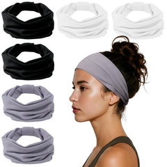 Headbands for Women, Wide Elastic Head Bands, Non-Slip Thick Hair Bands, Sports Stretchy Sweat Bands, Large Knotted Soft Headband for Washing Face, Makeup, Workout, Spa, Running, Fashion, 6-Pack