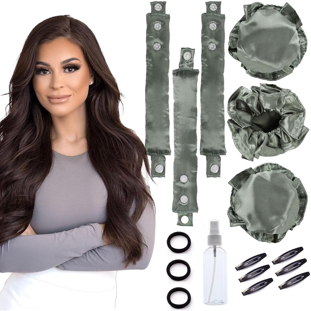3 Sets Bun Bons Heatless Curls Satin Heatless Curling Set Overnight Curls Blowout Rods soft Hair Curlers to Sleep in with Bonnet Cap No Heat Silk Wrap Headband Roller SPink