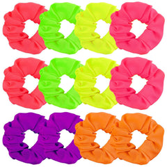 AUEAR, 8 Pack Neon Scrunchies, 80s Hair Accessories Bright Colors Scrunchy Premium Elastic ties Ponytail Bands for Women 90s Party Outfits Workout Costumes