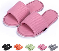 Women's Open Toe House Slippers – Breathable Waffle Fabric, Memory Foam Cushioning, Slip-On Summer Indoor Slippers, Non-Slip TPR Sole, Easy Care