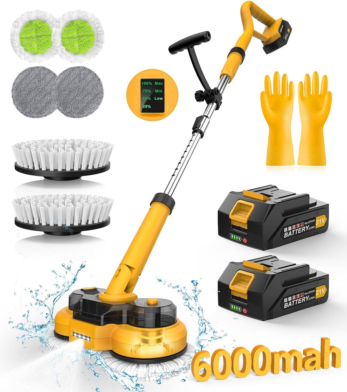 qimedo 6000mAh Battery Cordless Electric Mop M1 Pro, 800RPM Electric Power Scrubber & Mops for Floor Cleaning, Best Automatic Spin Mops with Smart Display,Rotating Mop with LED Light & Water Spray