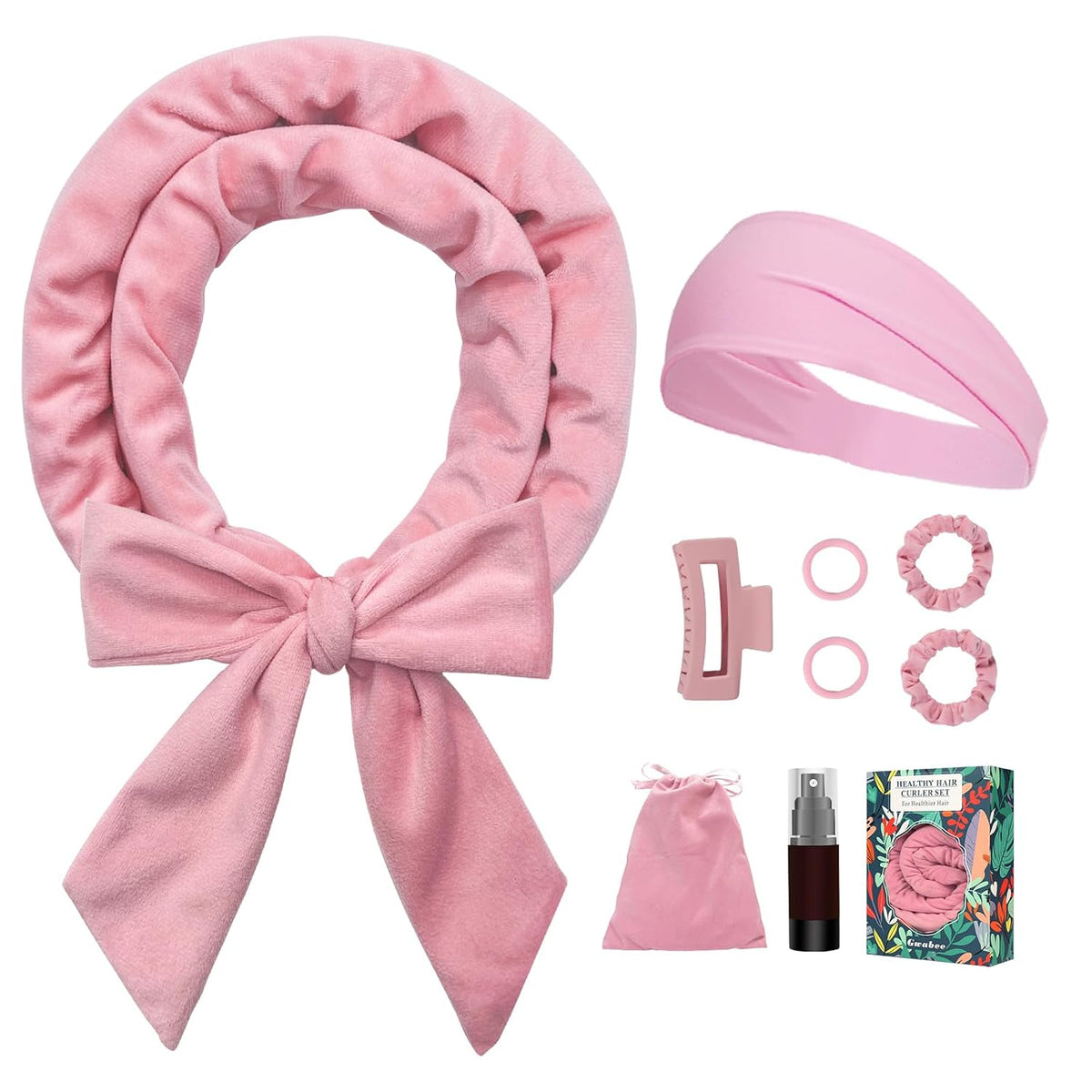 No Heat Overnight Curls Headband to Sleep In, 70" Soft Ribbon Curl Wrap for Long Hair - 9 PCS Curling Rods Set with Bonnet, Purple