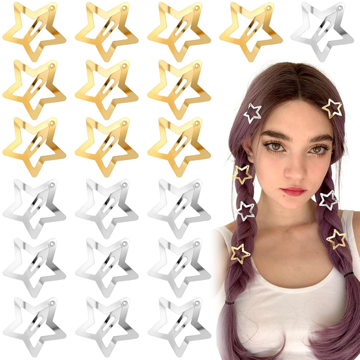 Joez Wonderful 30 Pcs Multicolor Star Hair Clips, 1.18"/3cm Metal Snap Hair Barrettes, Non-Slip Fashion Star Hair Accessories for Women & Girls (15 Colors)