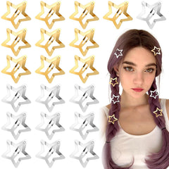 Joez Wonderful 30 Pcs Multicolor Star Hair Clips, 1.18"/3cm Metal Snap Hair Barrettes, Non-Slip Fashion Star Hair Accessories for Women & Girls (15 Colors)
