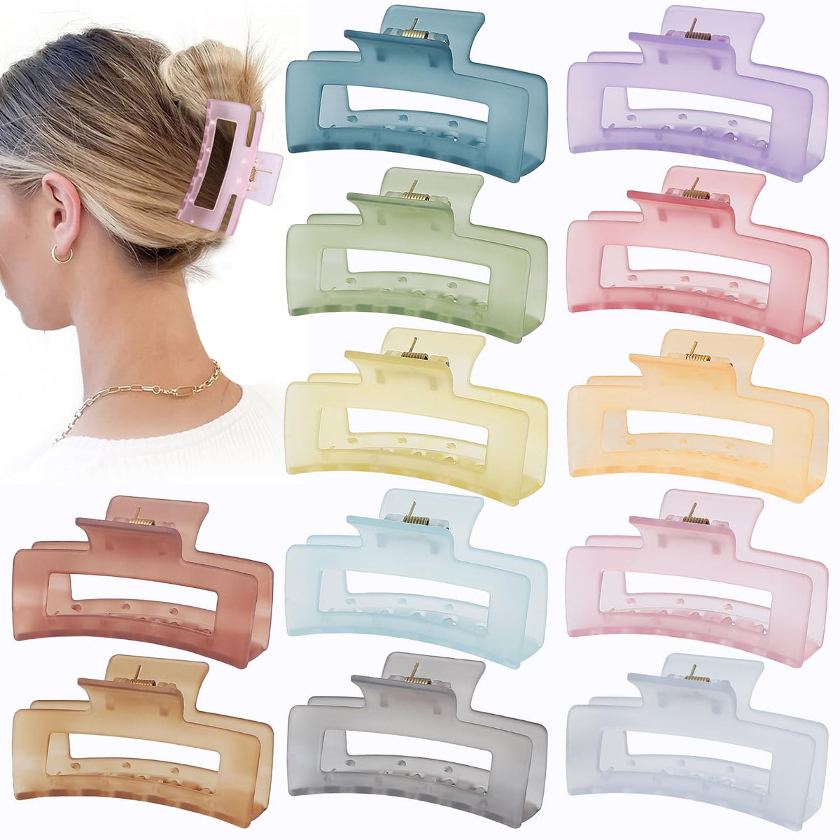 12 Pcs Medium Hair Clips, 3.5 Inch, Colorful - Hair Clips for Thick and Thin Hair, Square Claw Clips, Jaw Clips, Bulk Hair Accessories for Women and Girls