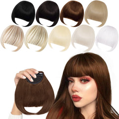 Black Bangs Hair Clip - Synthetic Flat Bangs with Temples for Women (Natural Black)