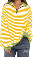 Oversized Sweatshirt for Women Casual Half Zip Striped Pullover Color Block Long Sleeve Sweatshirts Fall Clothes