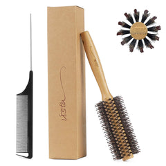 Vista Round Hair Brush Boar Bristle Wooden Hair Brush for Women Blow Drying Handle Anti Static Hairbrush for Hair Styling, Drying, Curling