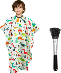 Gealaek Kids Haircut Cape and Neck Duster Brush Set with Dinosaur Pattern Kids Barber Cape 55x40 Inches for Boys & Girls Salon Cape Kit (White)